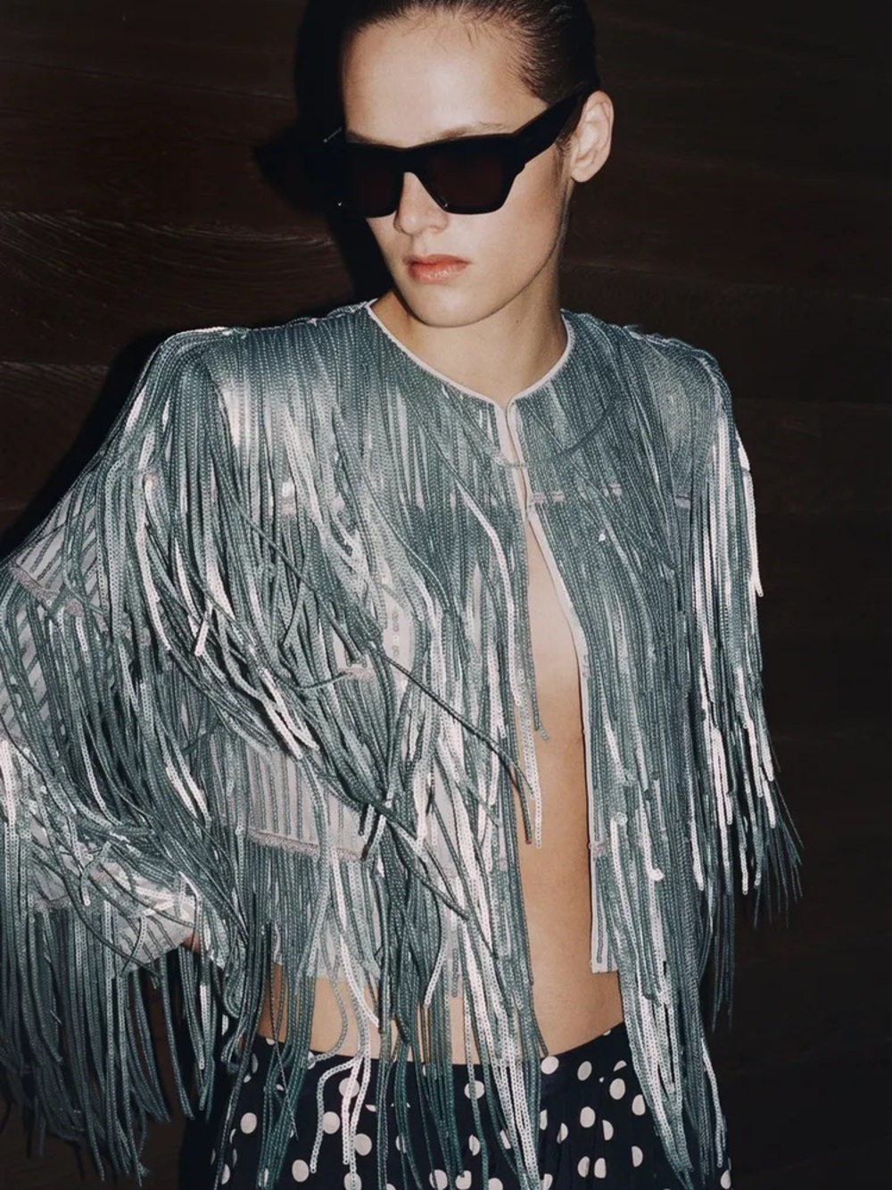 Zara ZW Collection Fringe Sequin Jacket Silver 3210/040 M
